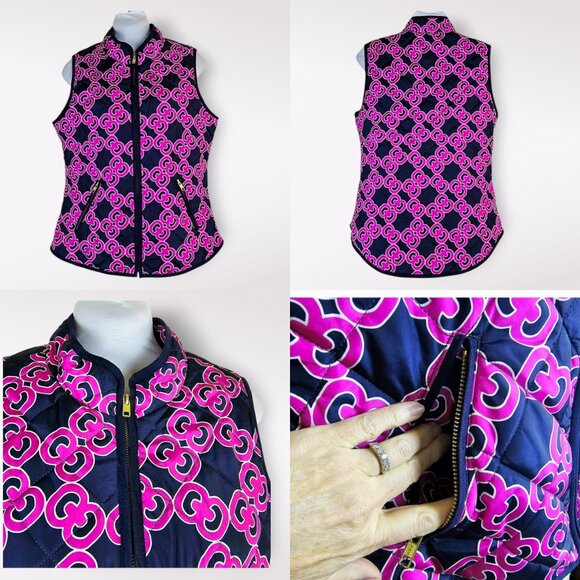 Crown & Ivy Women's Quilted Puffer Vest Navy & Pink Full Zip Size M - Picture 1 of 7